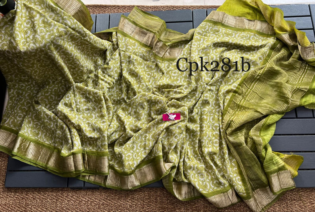 Green Handwoven Pure Tissue Banarasi Silk Saree
