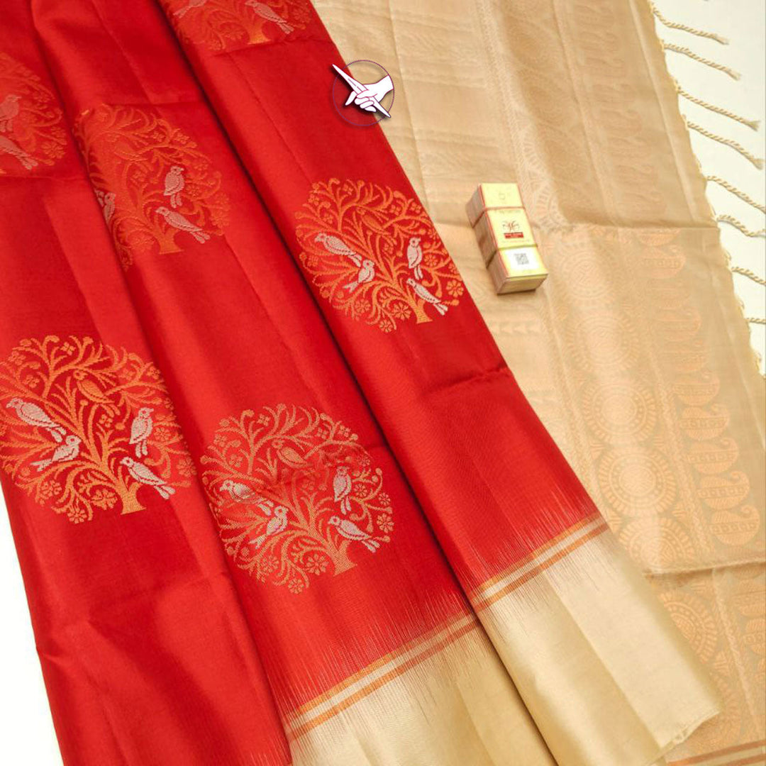 Weaving Legacy Red Kanchi Lichi Silk Saree