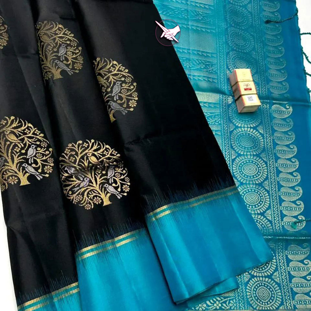Sanskriti Shine Artistic Black Kanchi Silk Weave Saree