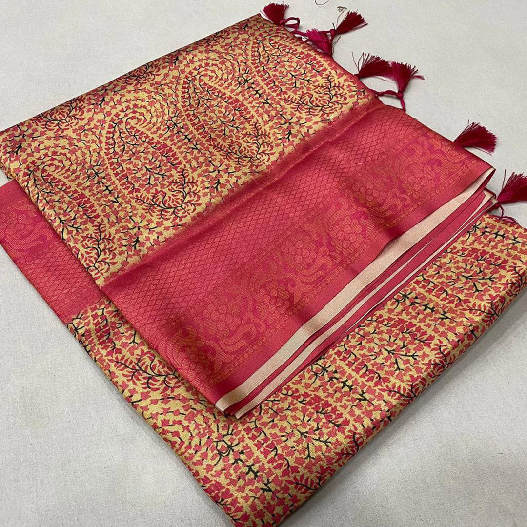 Charming Pink Soft Silk Saree With Digital Prints
