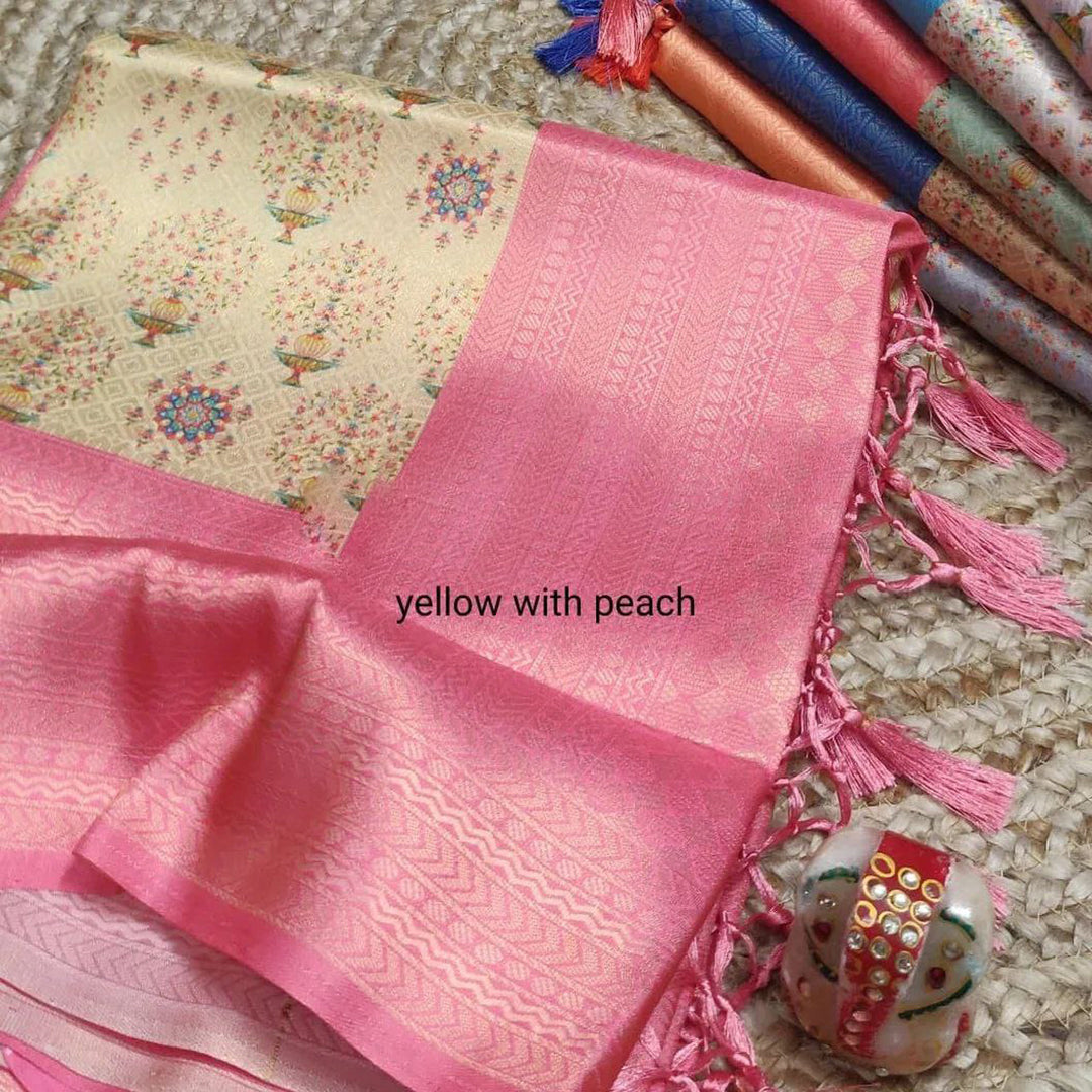 Whimsical Yellow Soft Silks Digital Printed Saree