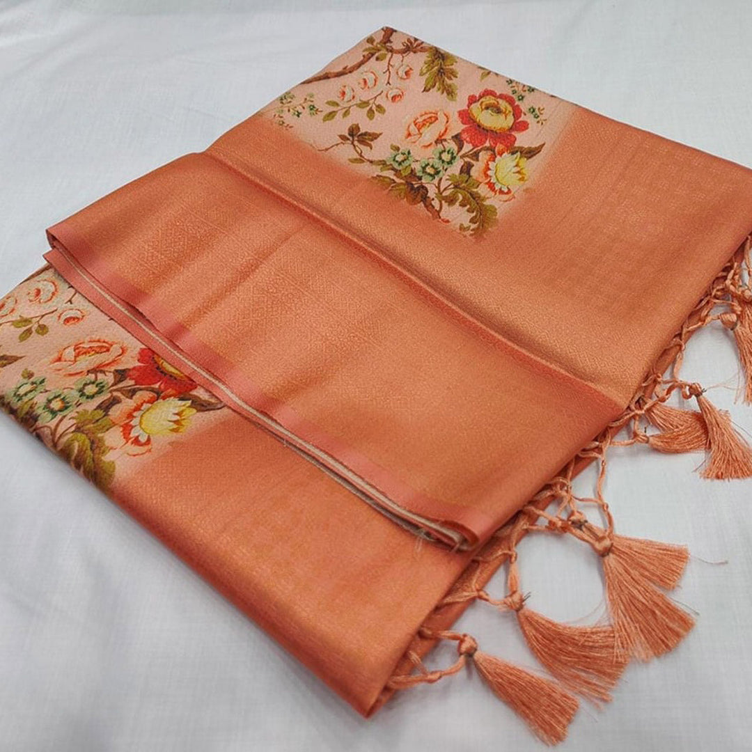 Graceful Orange Printed Soft Silk Saree