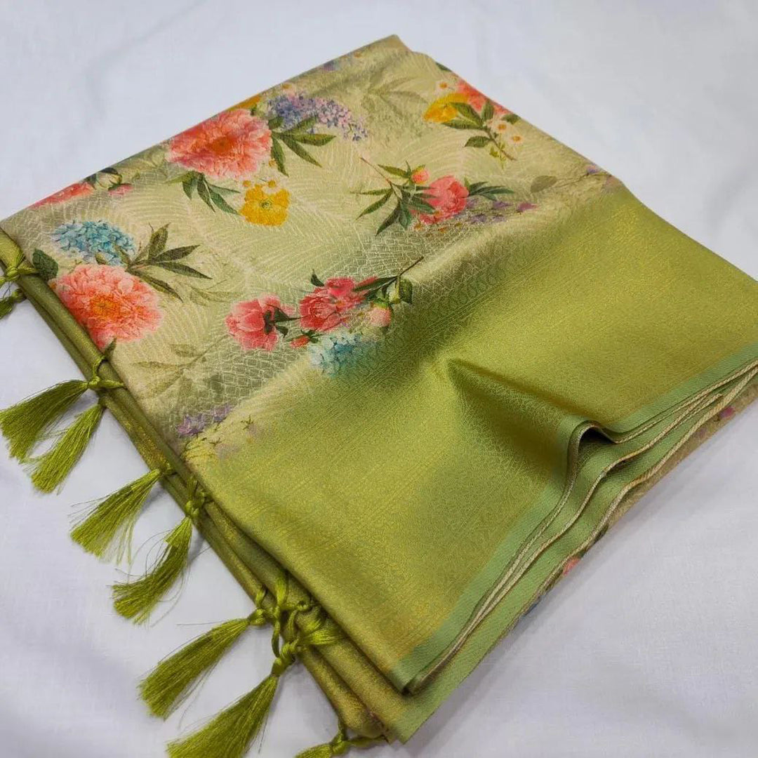 Green Color Exclusive Digital Print Soft Silk Sarees