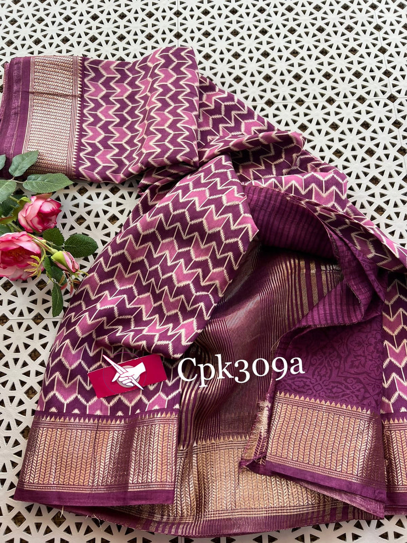 Tusser Soft Silk Sarees With Allover Digital Printed With Zari Border