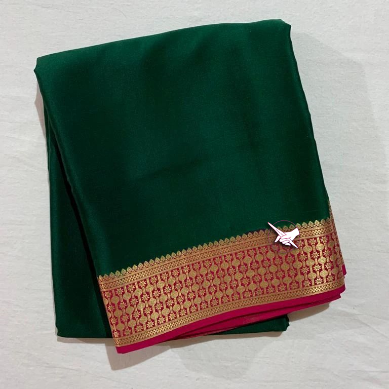 Exclusive Zari Border Pink With Purple Colour Plain Mysore Silk Saree.