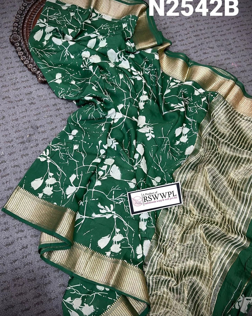 Striking Bottle Green Fancy Saree Assam Pattu Digital Printed Soft Silk Look