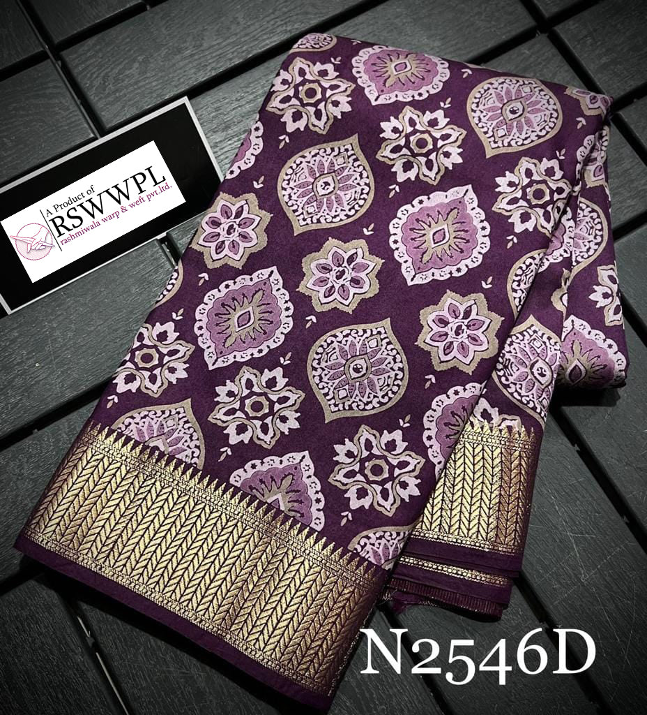 Purple Assam Silk Pattu Saree Premium Fancy Digital Printed Soft Silk