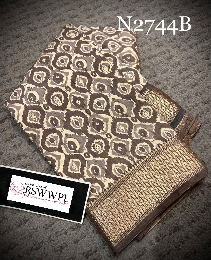 Gorgeous Brown Assam Pattu Digital Printed Soft Dola Silk Saree