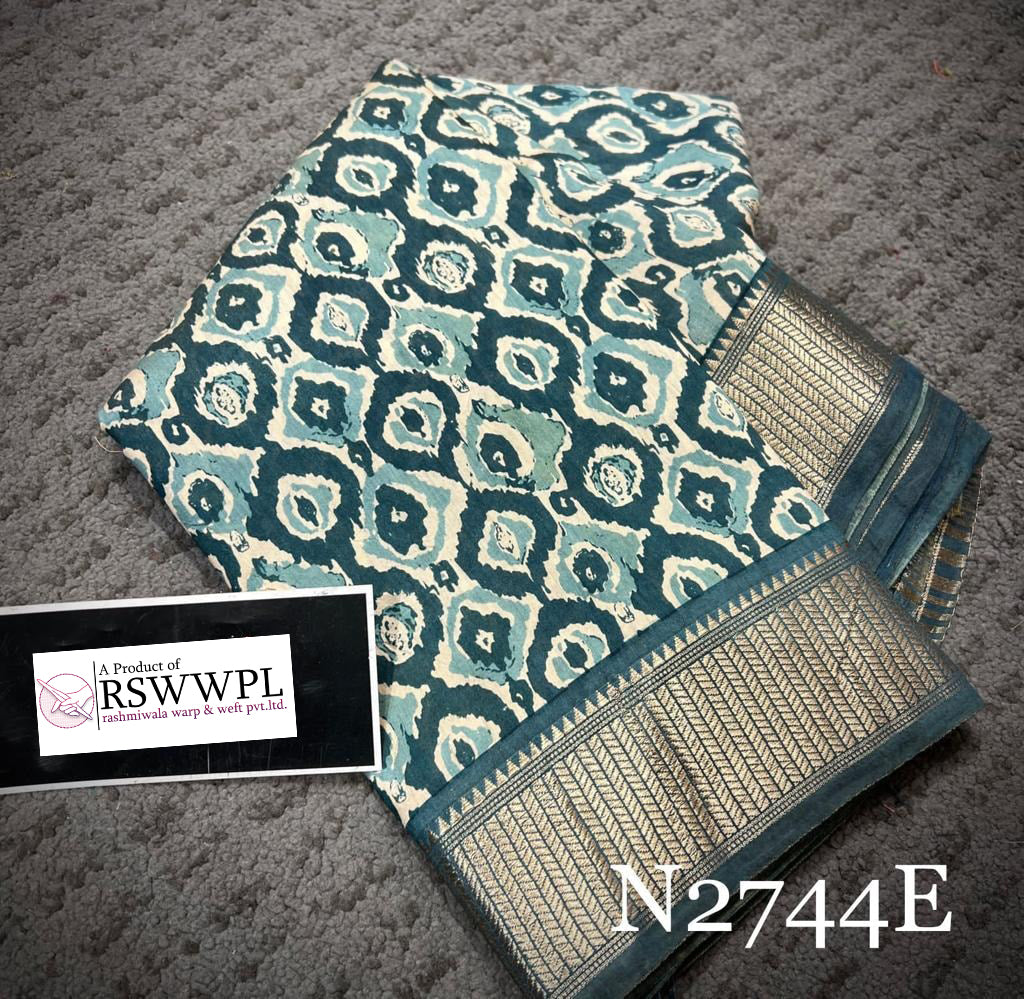 Elegant Digital Print Saree Sky Blue Soft Silk Assam Pattu Fancy Look