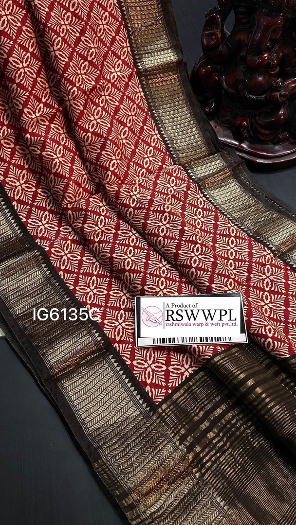 Premium Assam Pattu Saree Red Fancy Digital Printed Silk