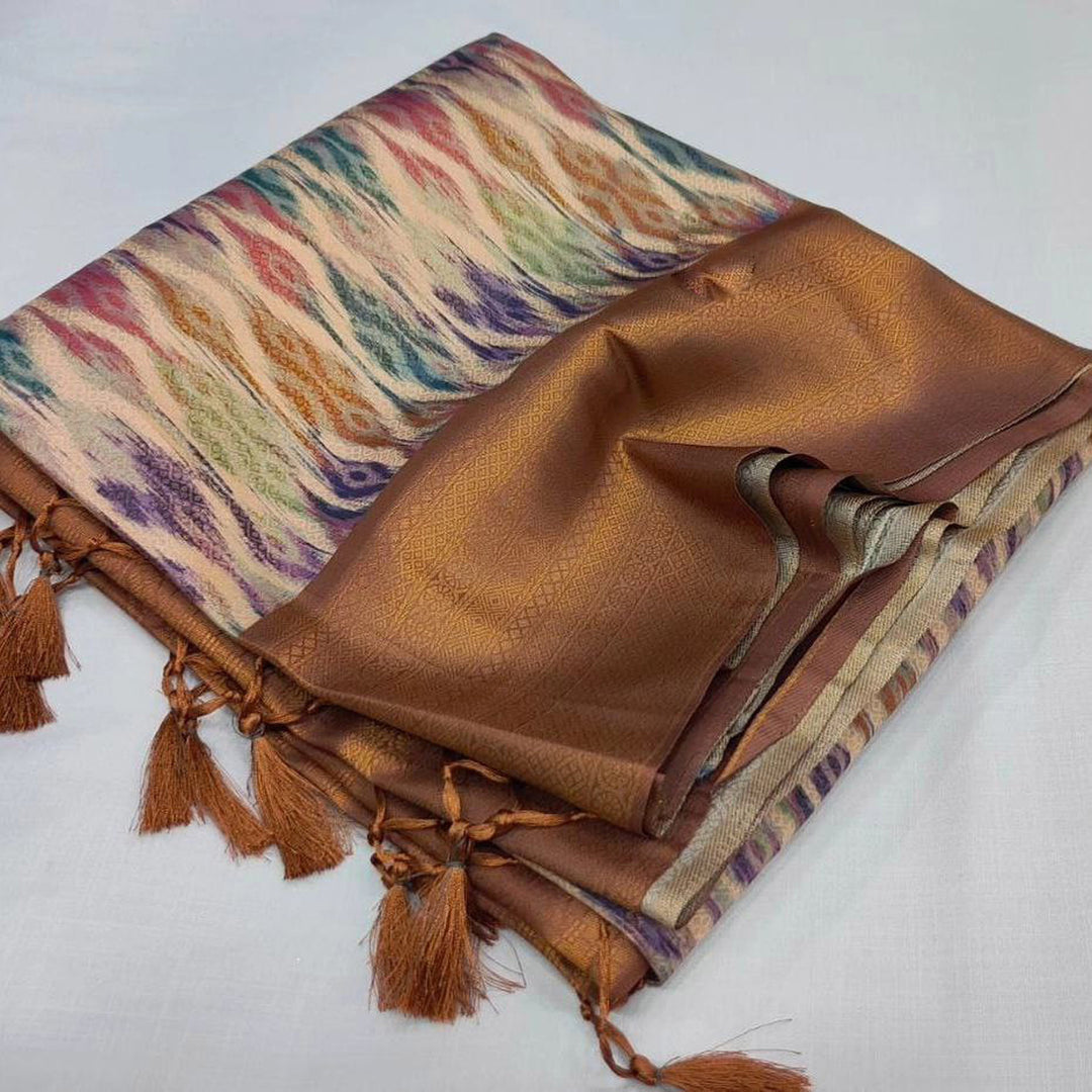 Multi Color Soft Silk Fabric Party Style Adroit Digital Printed Saree