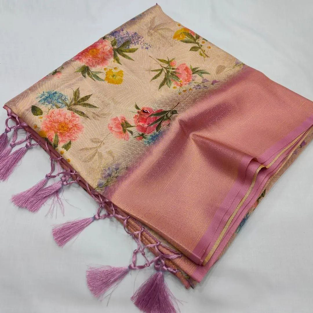 Sangeet Wear Soft Silk Digital Print Pink Color Saree