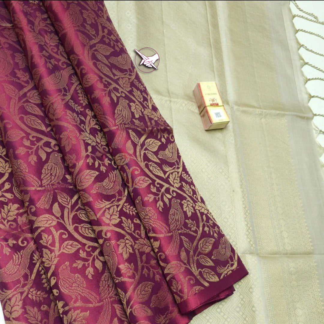 Weave Royalty Artistic Magenta Kanchi Lichi Silk Saree