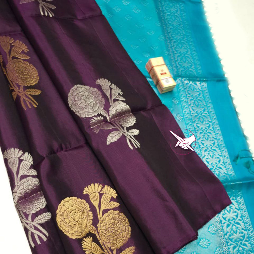 Drape Of Distinction Purple Silk Weaving Saree