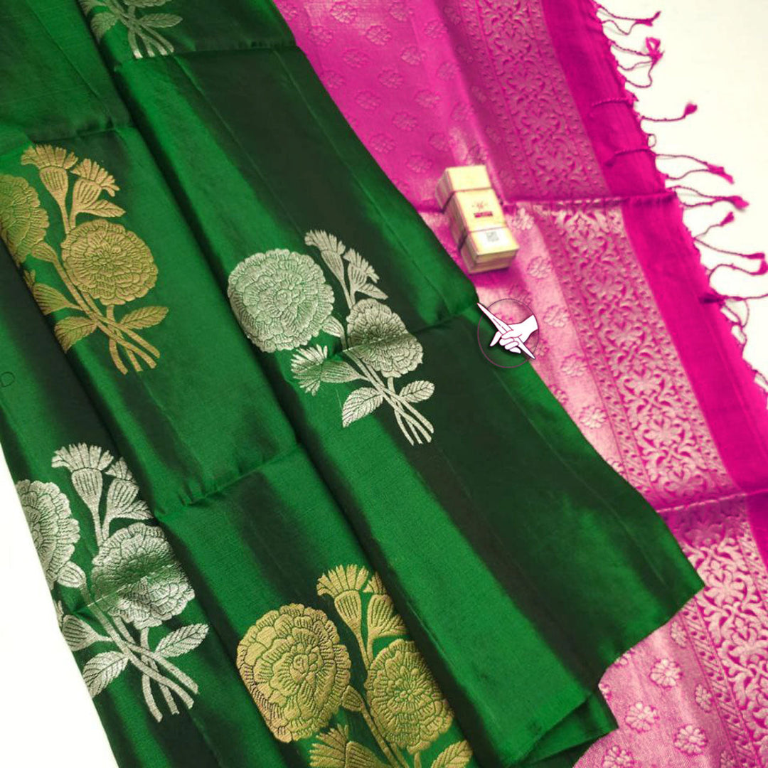Royal Rhythm Appealing Green Silk Saree With Traditional Threads