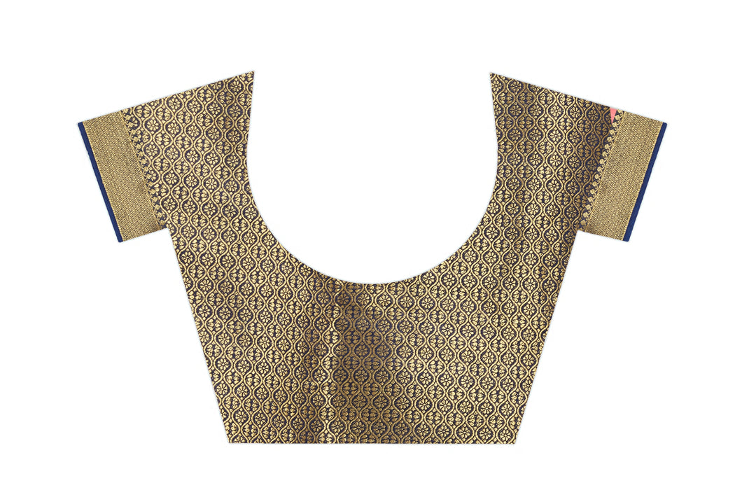 Black Mysore Soft Silk Saree With Gold Zari Blouse