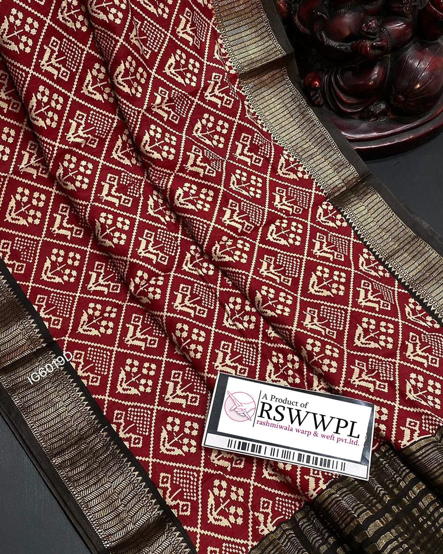 Digital Print Assam Silk Saree Red Pattu Style Soft Silk