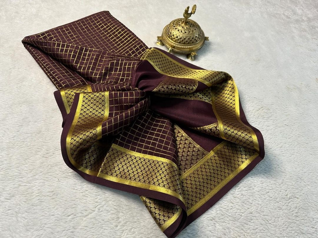 Pure Brown Brocade Mysore Silk sarees