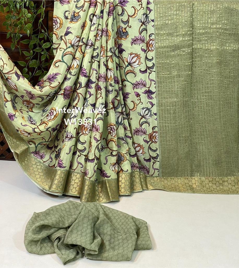 Latest and Exclusive Pastel green Fancy kalamkari Digital print