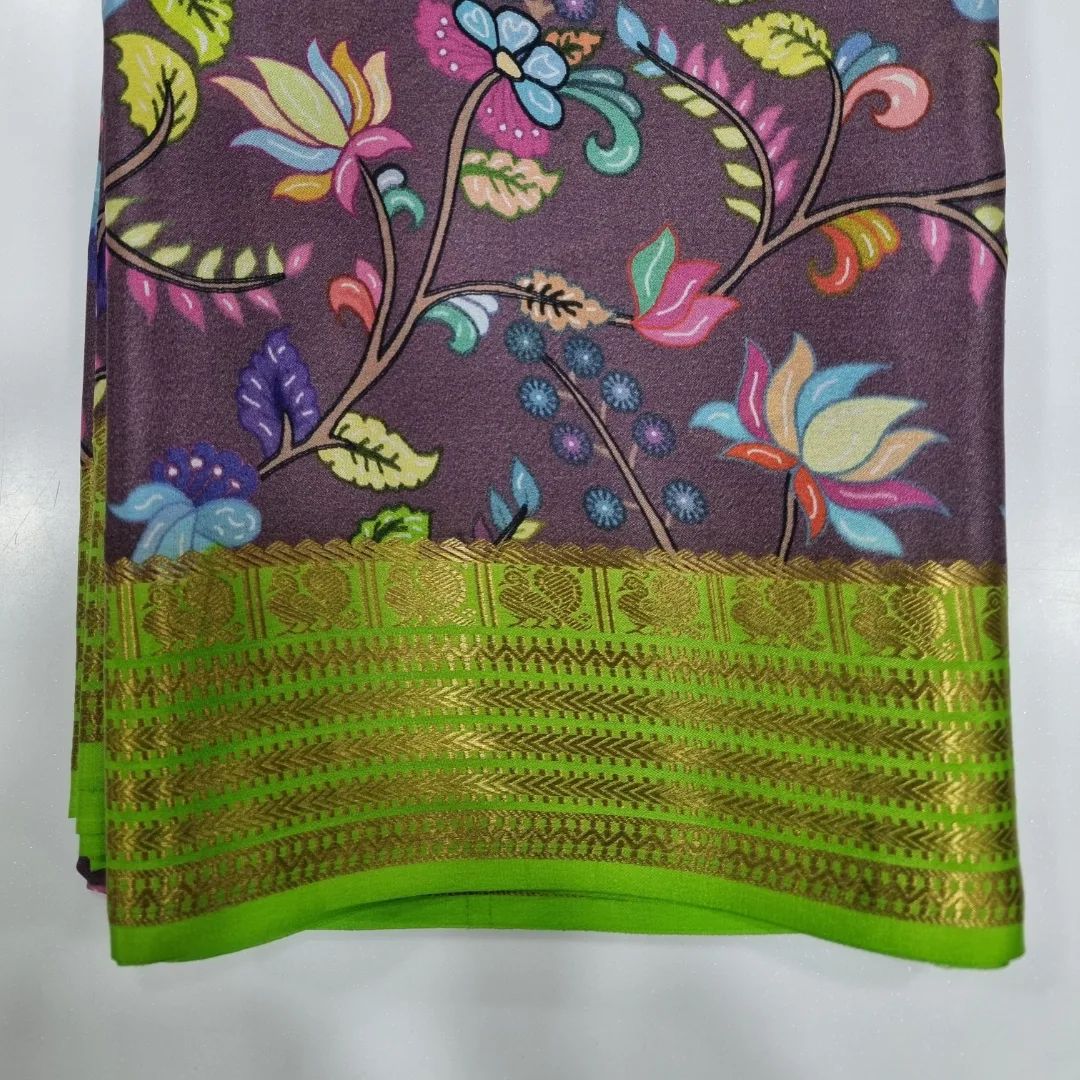Mesmerizing Purple And Light Green Semi Mysore Silk Saree With Festive Zari Highlights