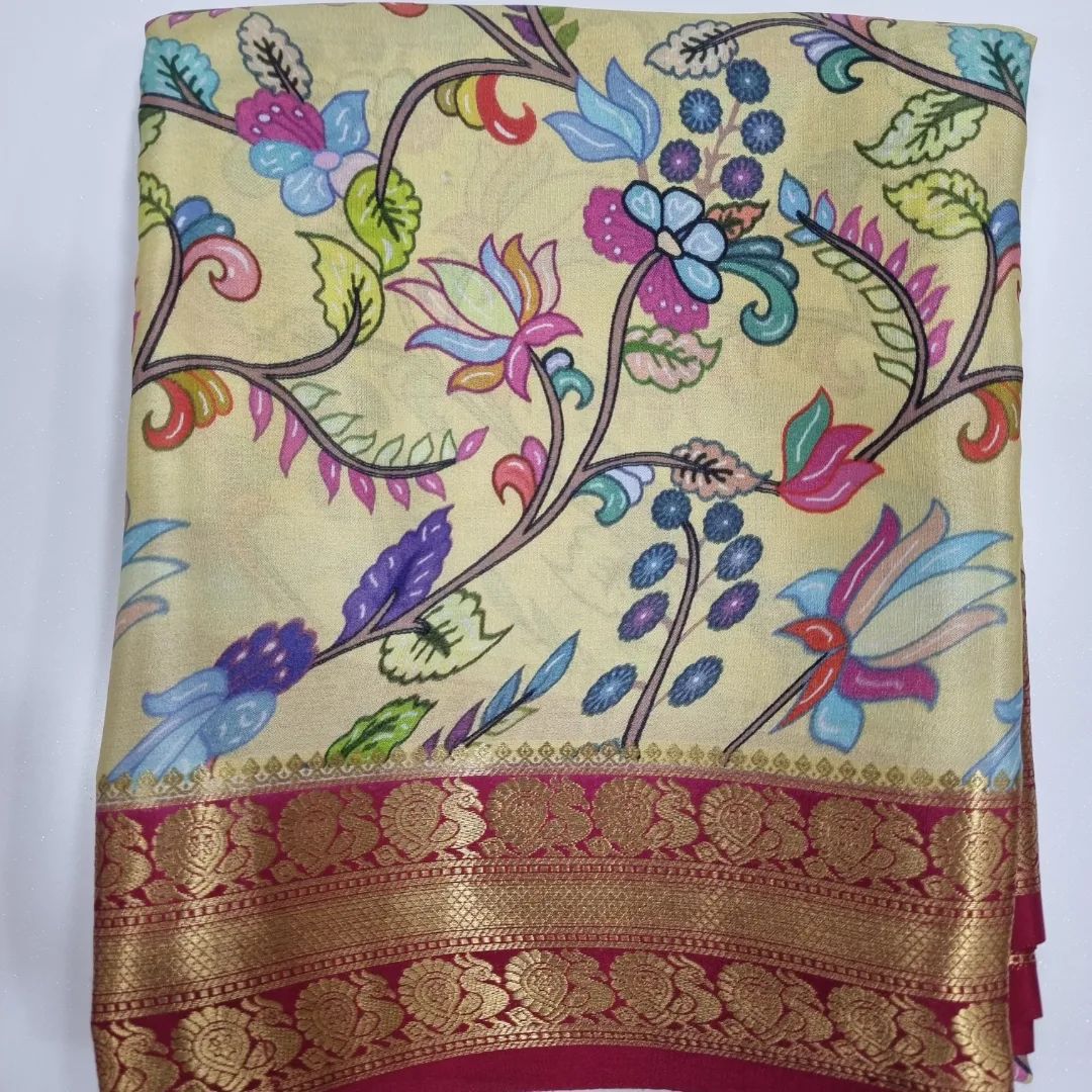 GORGEOUS Printed Mysore silk sarees in beautiful, kalamkari prints!