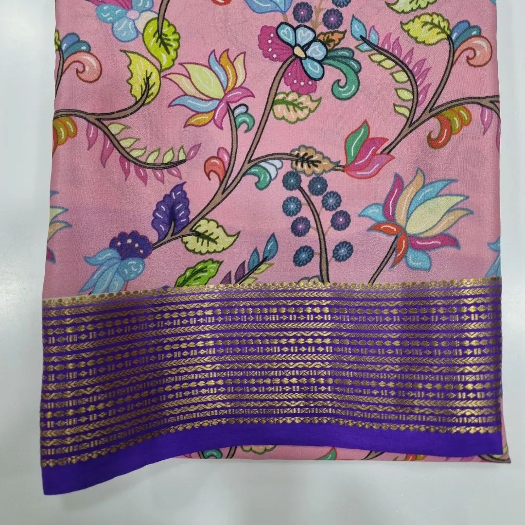Royal Pink And Navy Blue Semi Mysore Soft Silk Saree With Ethnic Zari Touch