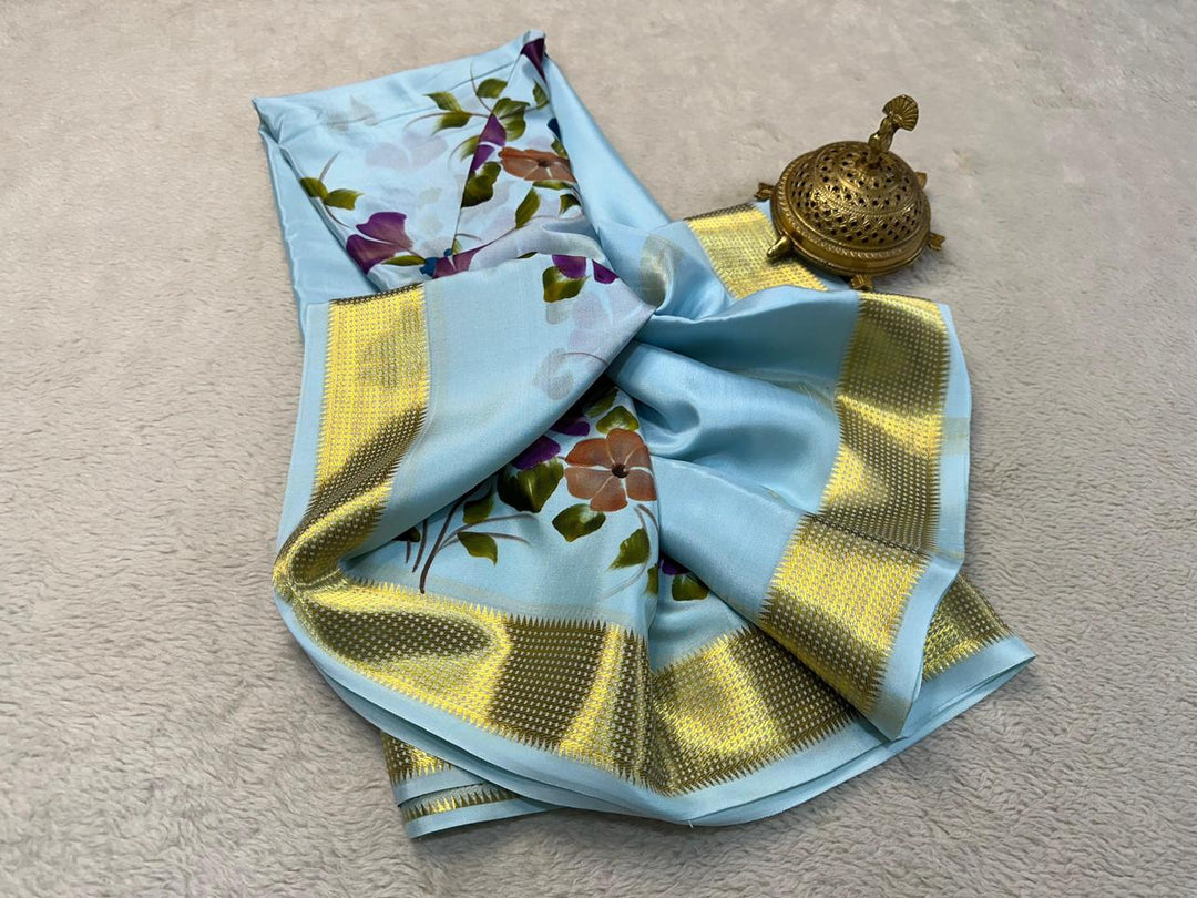 GORGEOUS Printed Mysore silk sarees in beautiful, kalamkari prints!