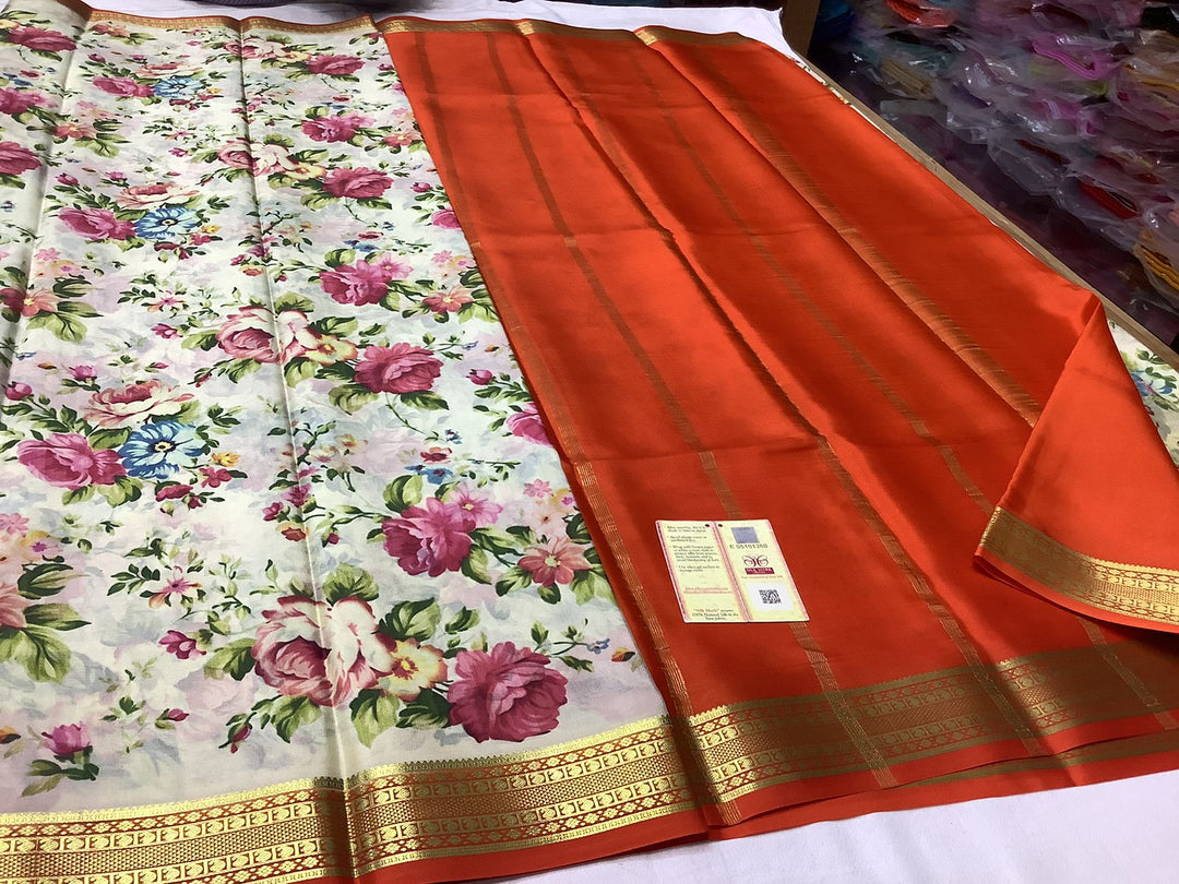 GORGEOUS Printed Mysore silk sarees in beautiful, kalamkari prints!