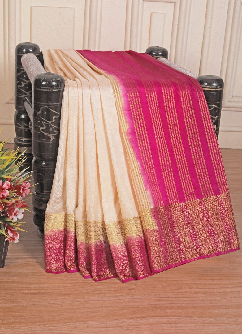 Golden threads Zari work with timeless traditions with Creap Mysore Silk Saree