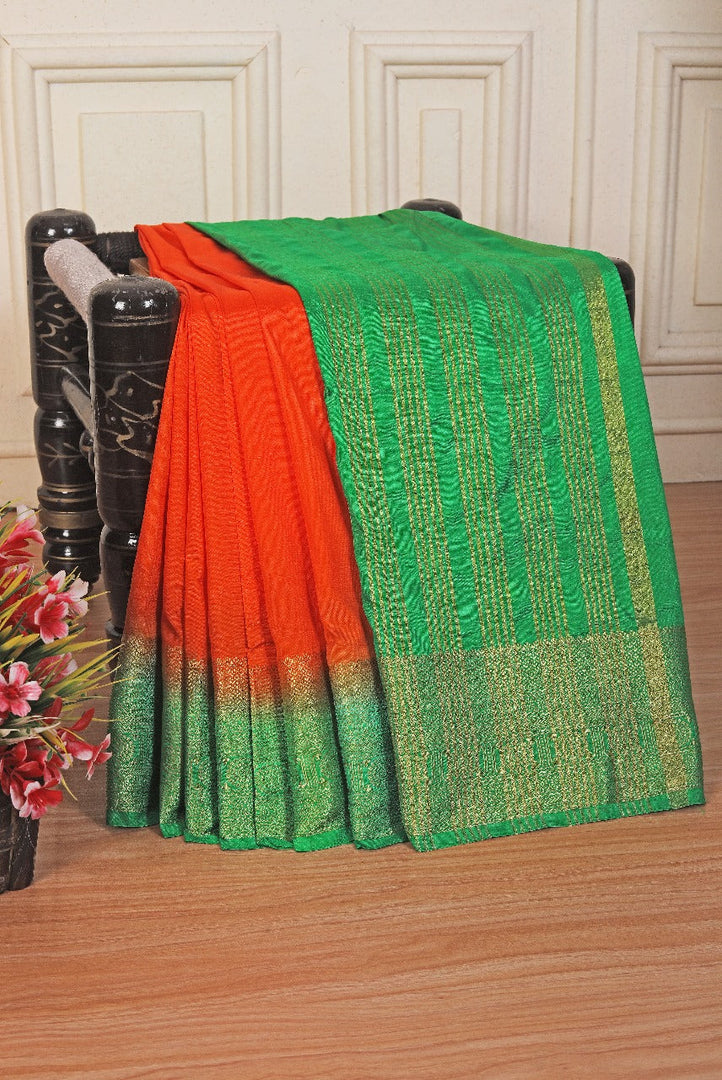 Classic Orange Mysore Soft Silk Saree Featuring Golden Zari
