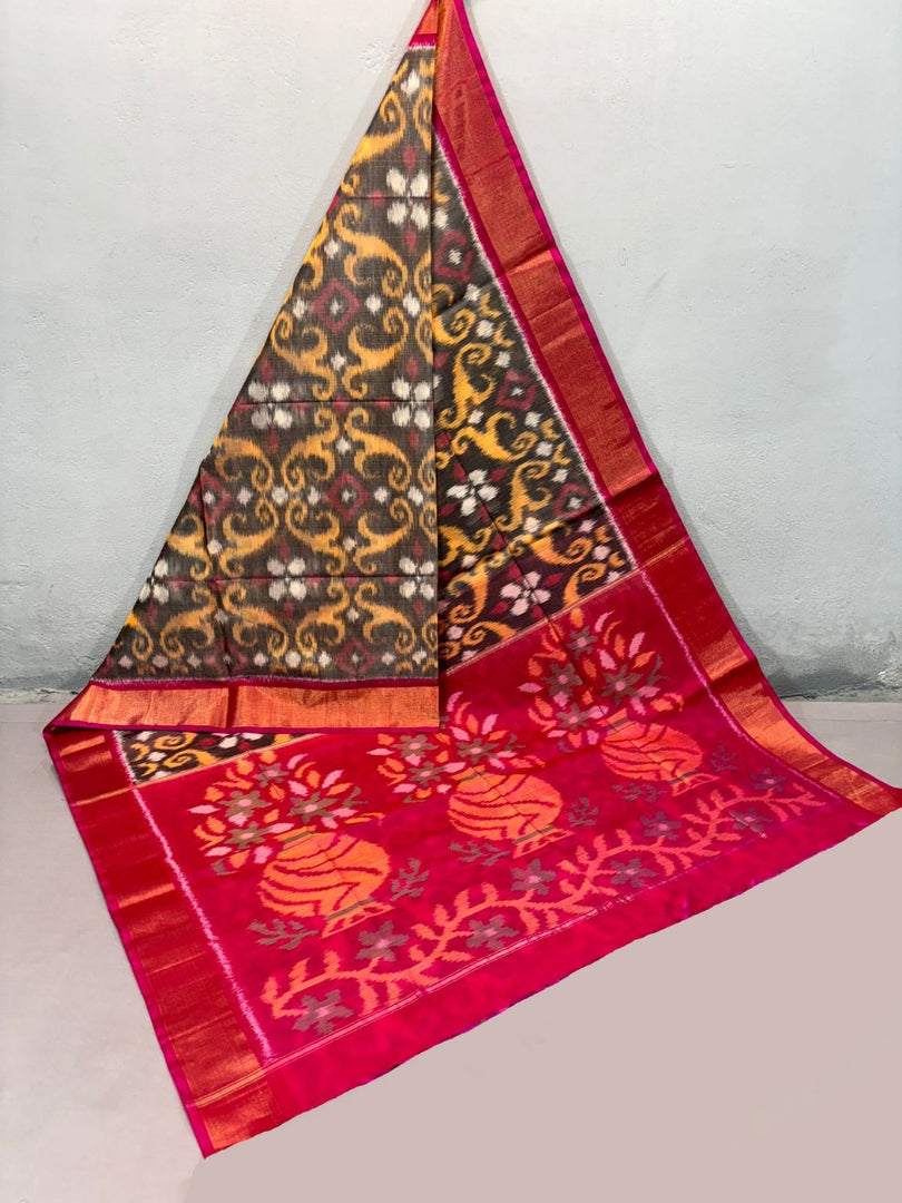 The saree that whispers grandeur with this Pure handloom ikkat silk saree