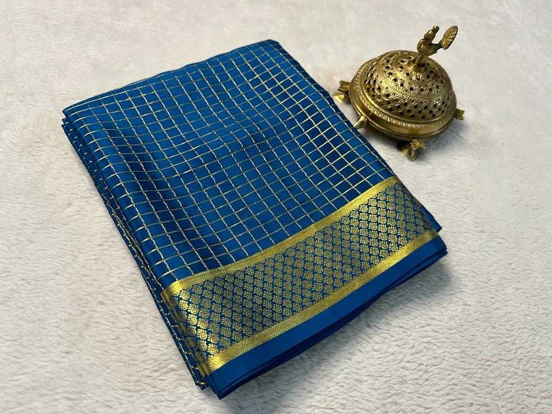 Pure Blue Brocade Mysore Silk sarees