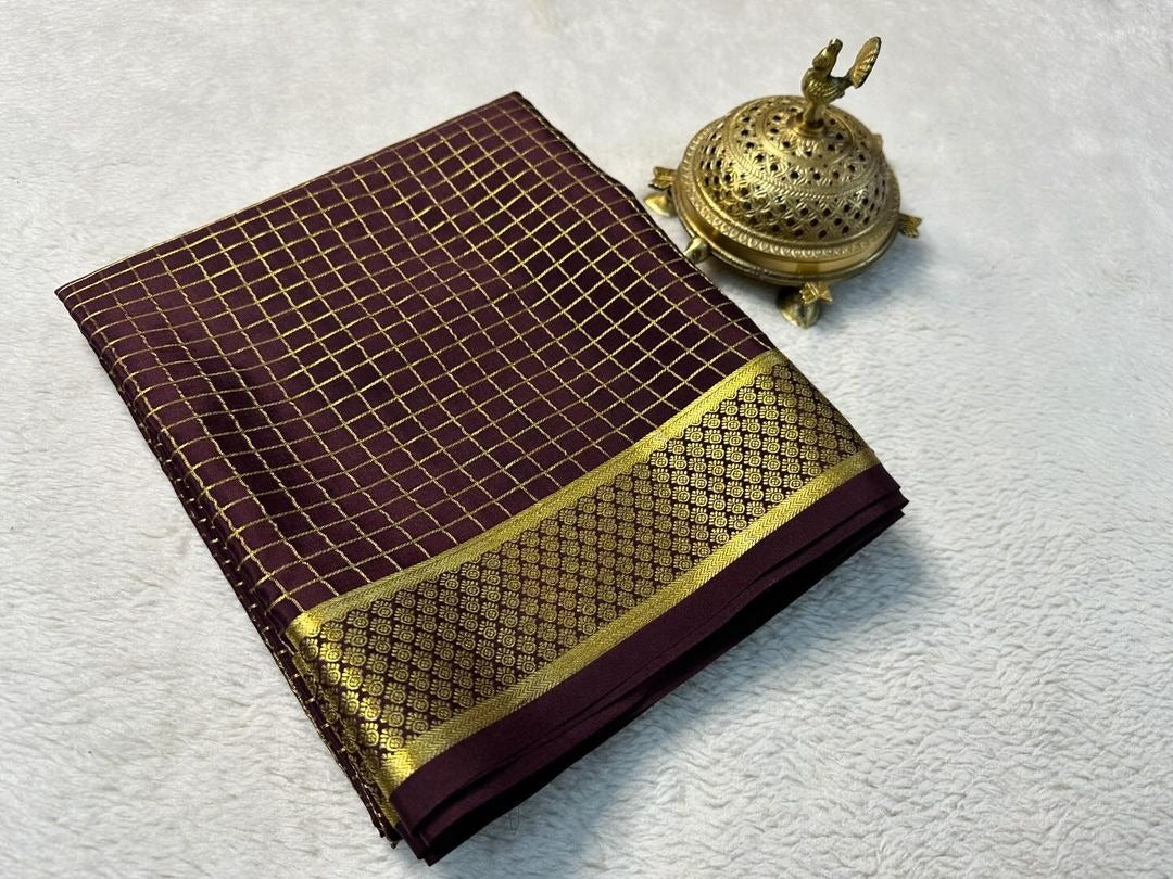 Pure Brown Brocade Mysore Silk sarees