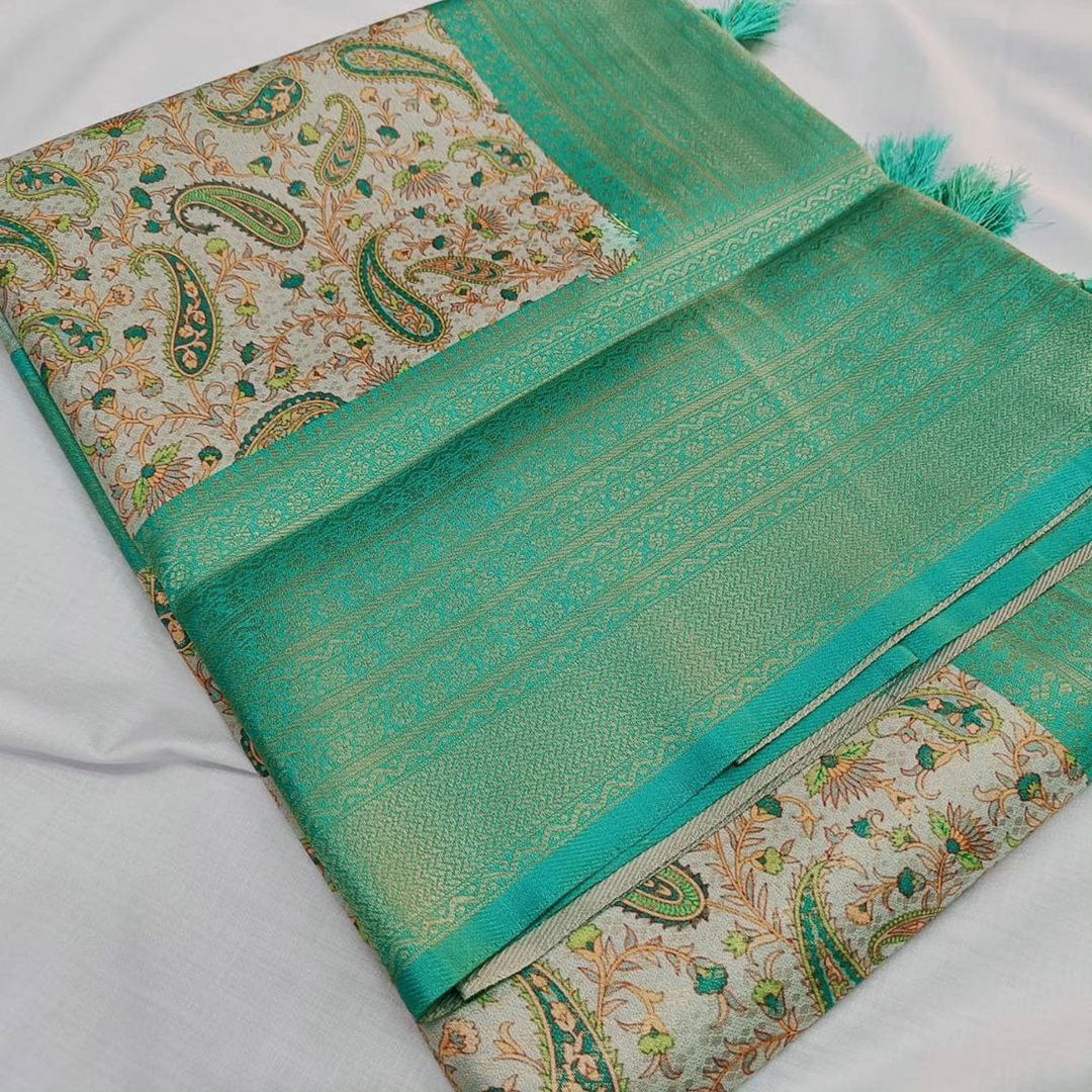 Sea Green Elegance Glamorous Soft Silk Saree With Matching Fancy Blouse