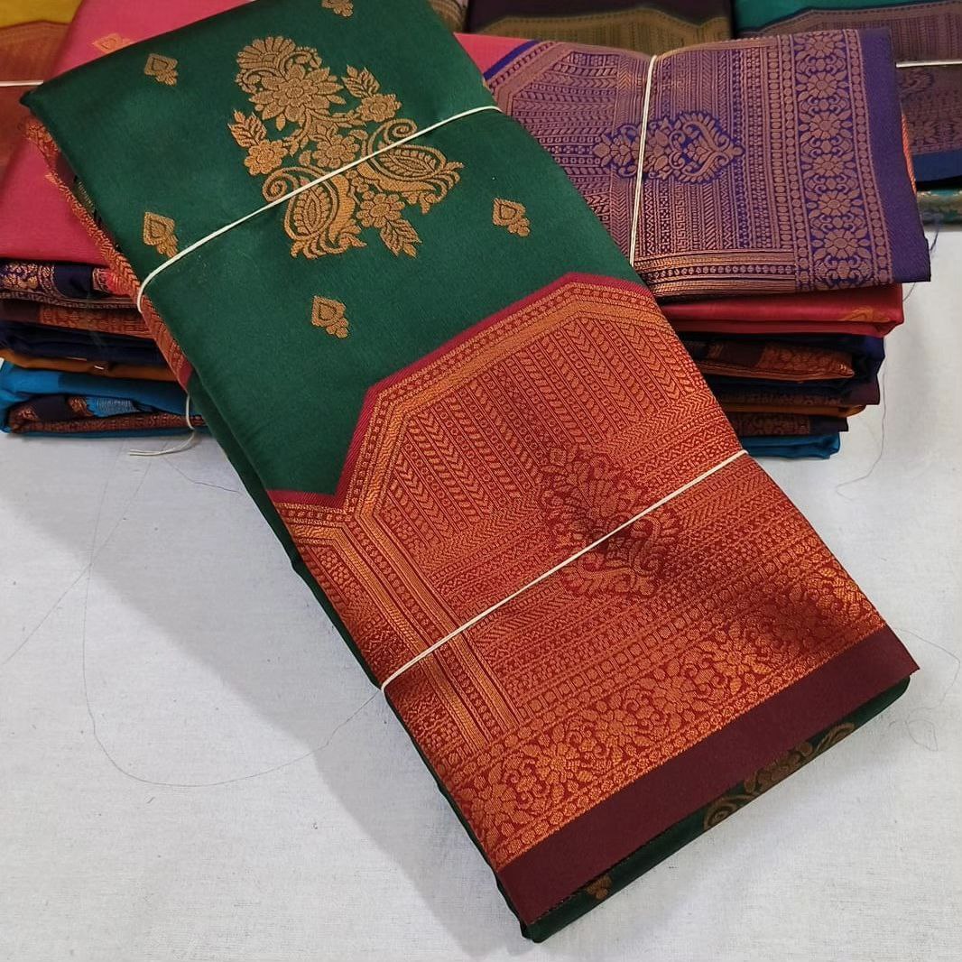 Designer Green Kubera Pattu Soft Silk Saree With Traditional Zari Weaving Border