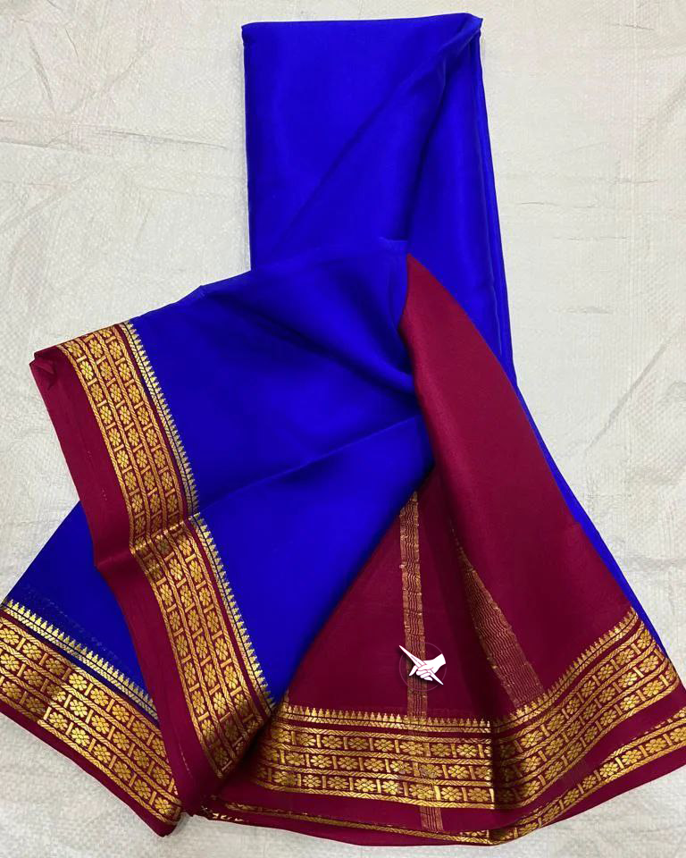 Exclusive Zari Border Royal nd Red Colour Plain Mysore Silk Saree.