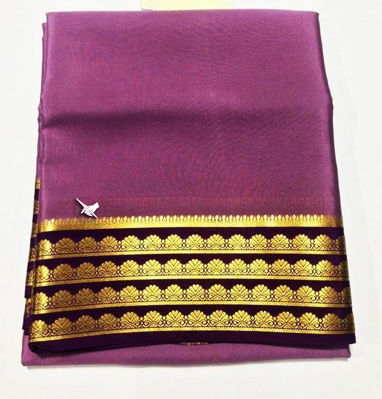 Exclusive Zari Border Pink nd Black Colour Plain Mysore Silk Saree.
