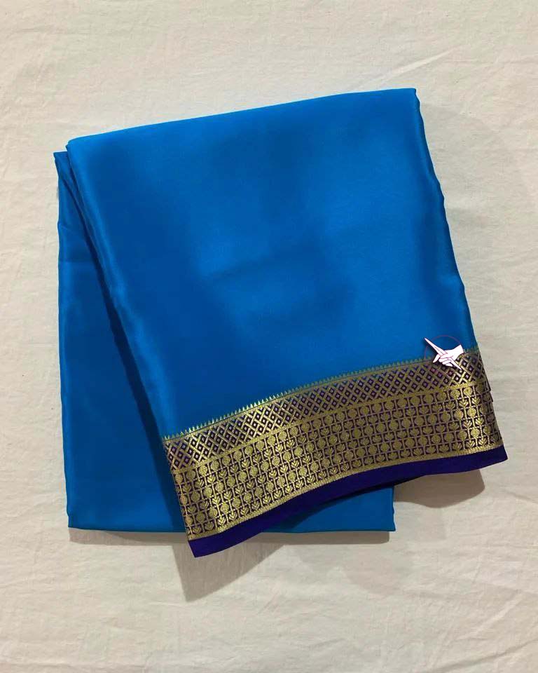 Classic Mysore Silk Blue And Purple Saree Soft Fabric With Rich Zari Border