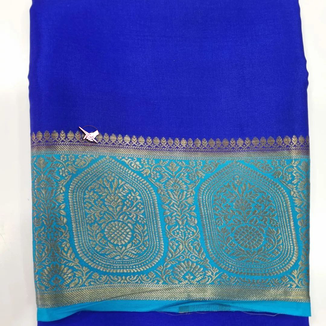 Exclusive Zari Border Blue Colour Plain Mysore Silk Saree.