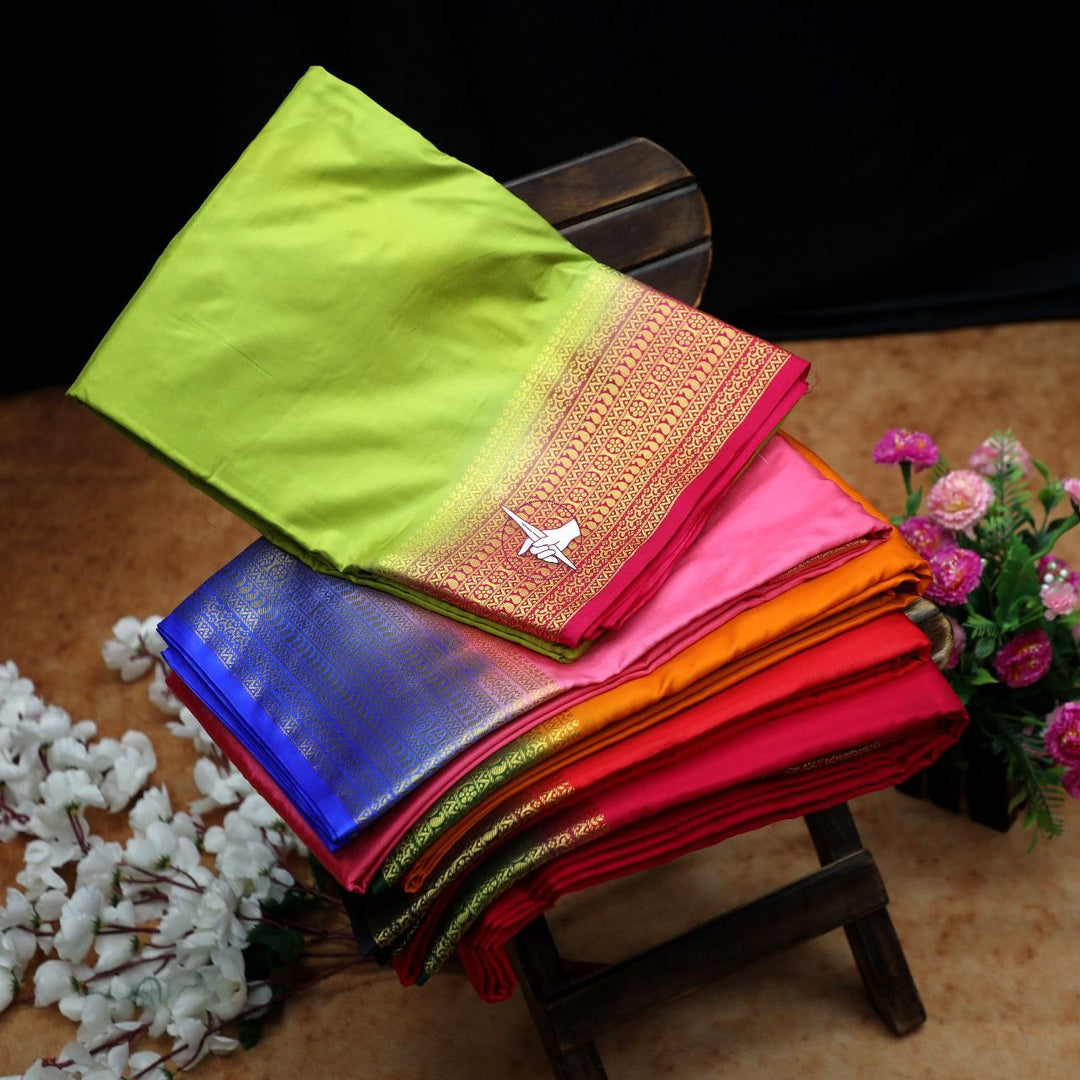 Zari Border Green Mysore Silk Saree With Blouse Traditional Style