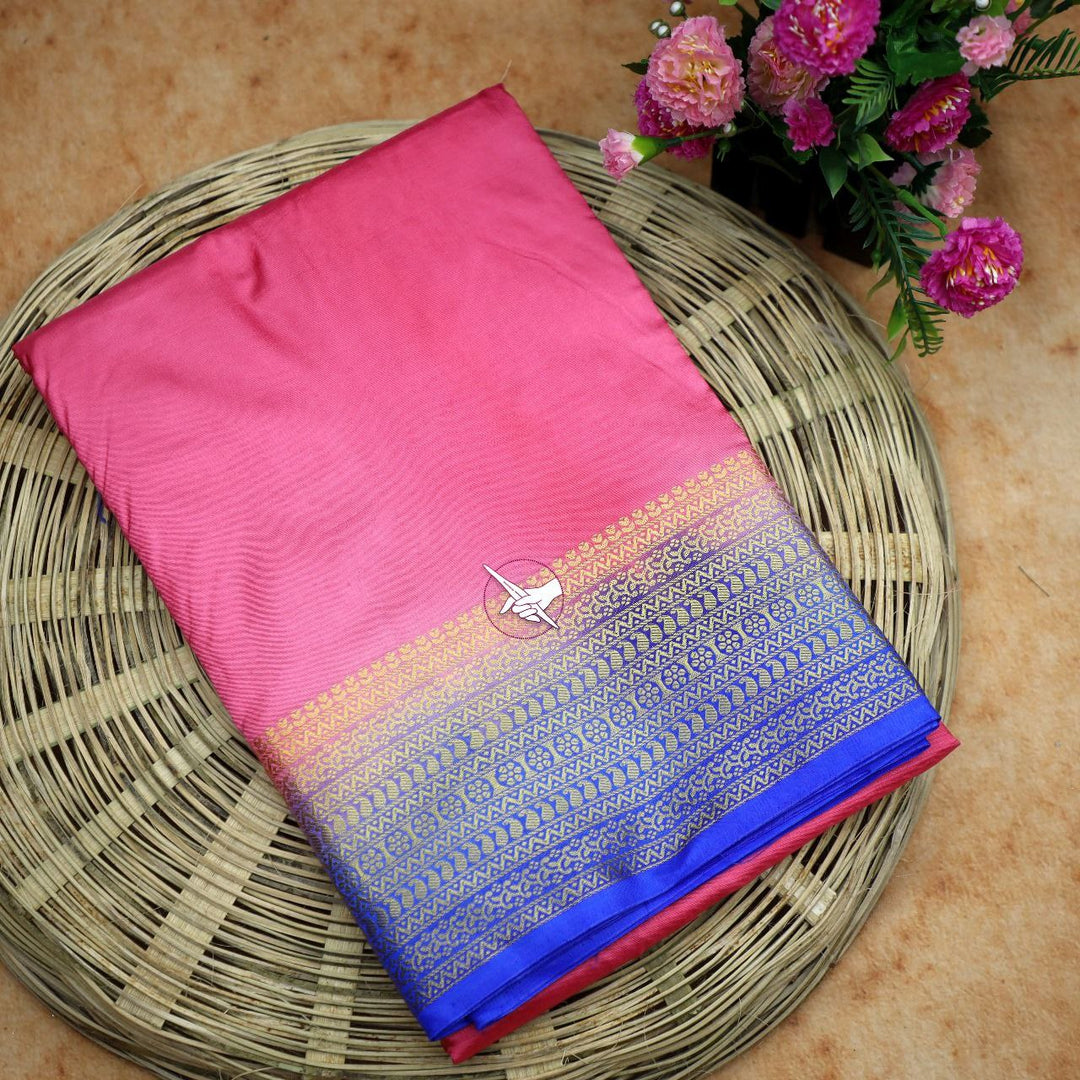 Soft Mysore Silk Pink Saree With Rich Zari Border And Blouse Piece Included