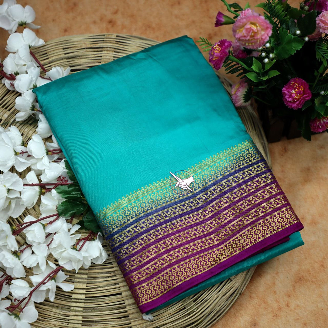 Luxury Orange And Purple Plain Mysore Soft Silk Saree Smooth Feel With Gold Zari Border