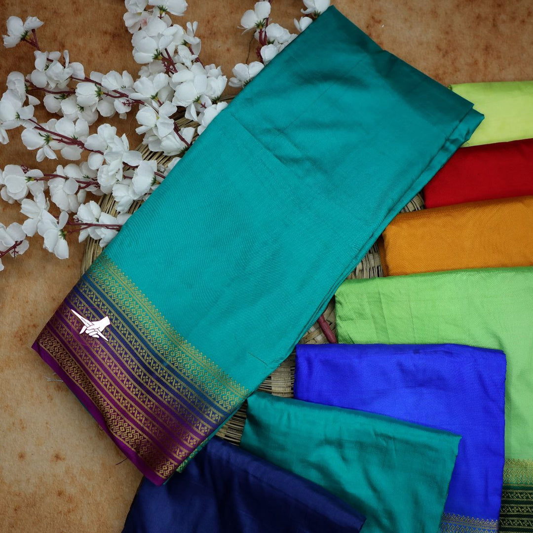 Luxury Orange And Purple Plain Mysore Soft Silk Saree Smooth Feel With Gold Zari Border
