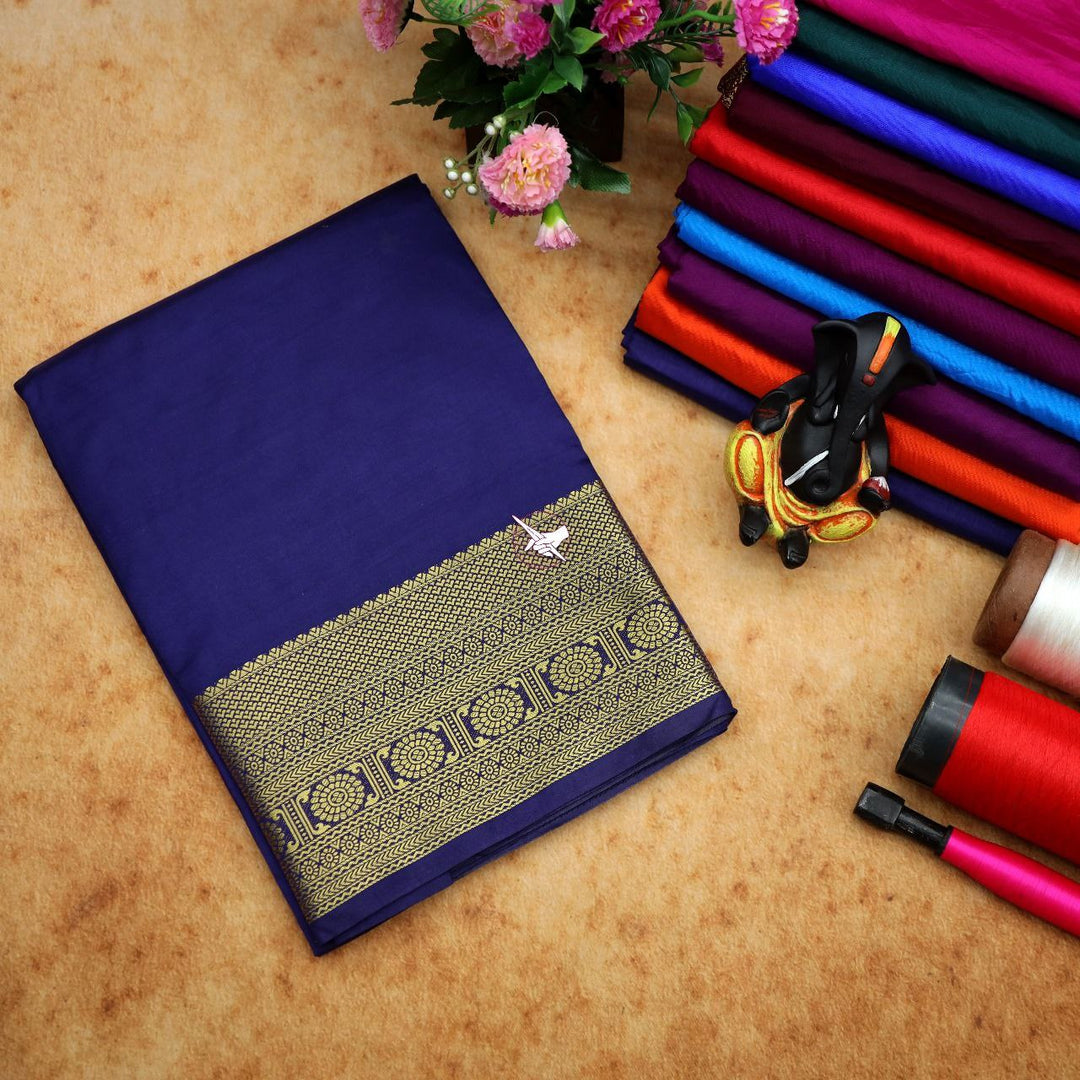 Blyue Mysore Plain Pure Silk Saree With Faint Zari Border Elegant Everyday Wear