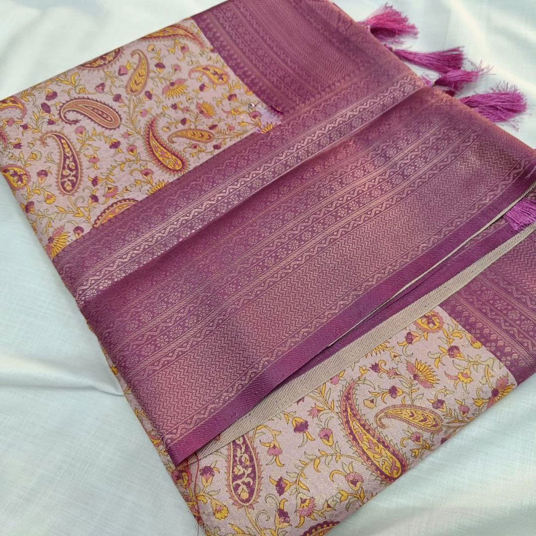 Glam Drape Purple Digital Print Silk Saree With Stylish Blouse