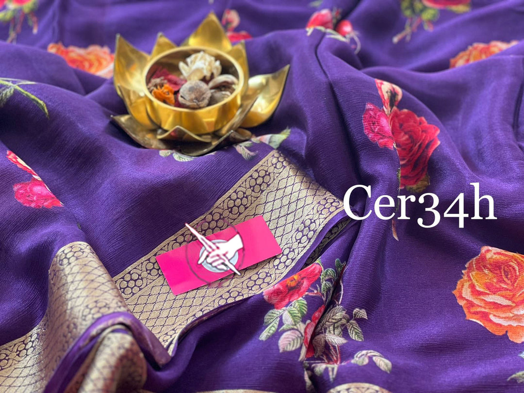 Digital Printed Soft Silk Saree Blue Ethnic Saree With Classic Zari Borde