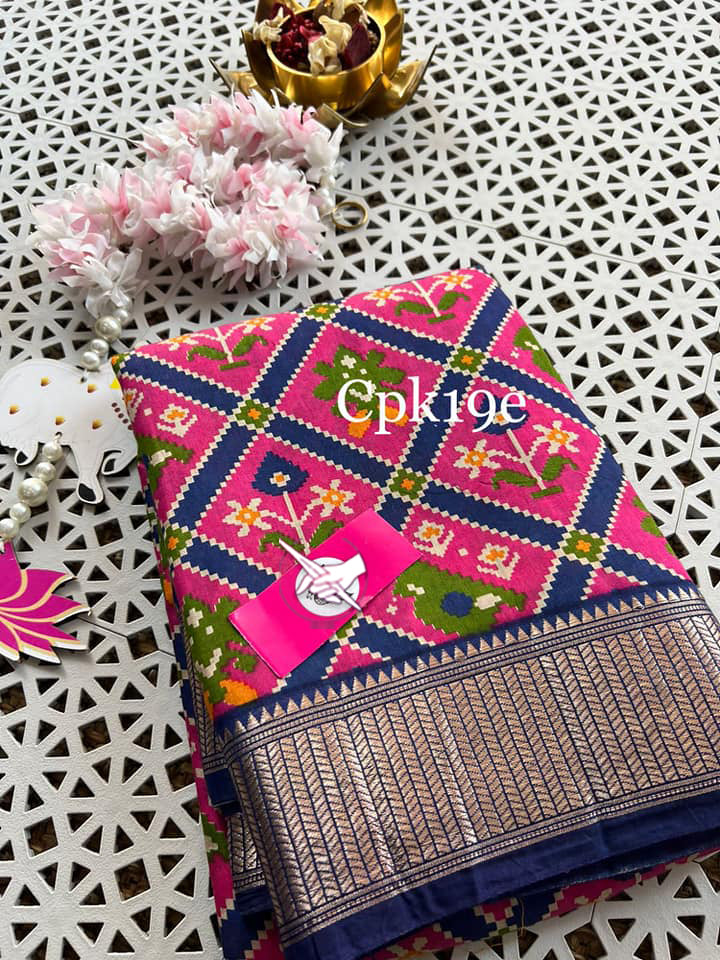 Tusser soft silk sarees with allover digital printed with zari border
