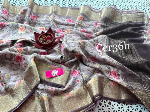 Trendy Grey Crepe Georgette Saree Digital Printed Soft Silk With Blouse Set