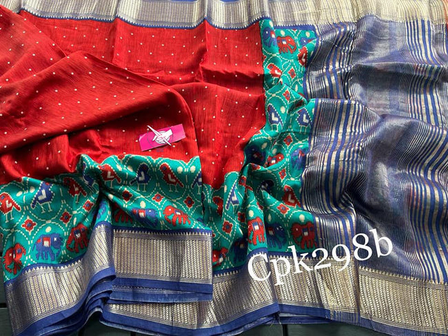 Wedding Wear Red Tussar Silk Saree Handloom Style Zari Border And Digital Embellishment