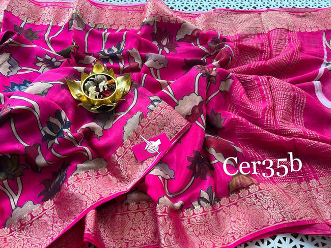 Pink Color Elegant  sophistication with our soft silk jacquard printed saree